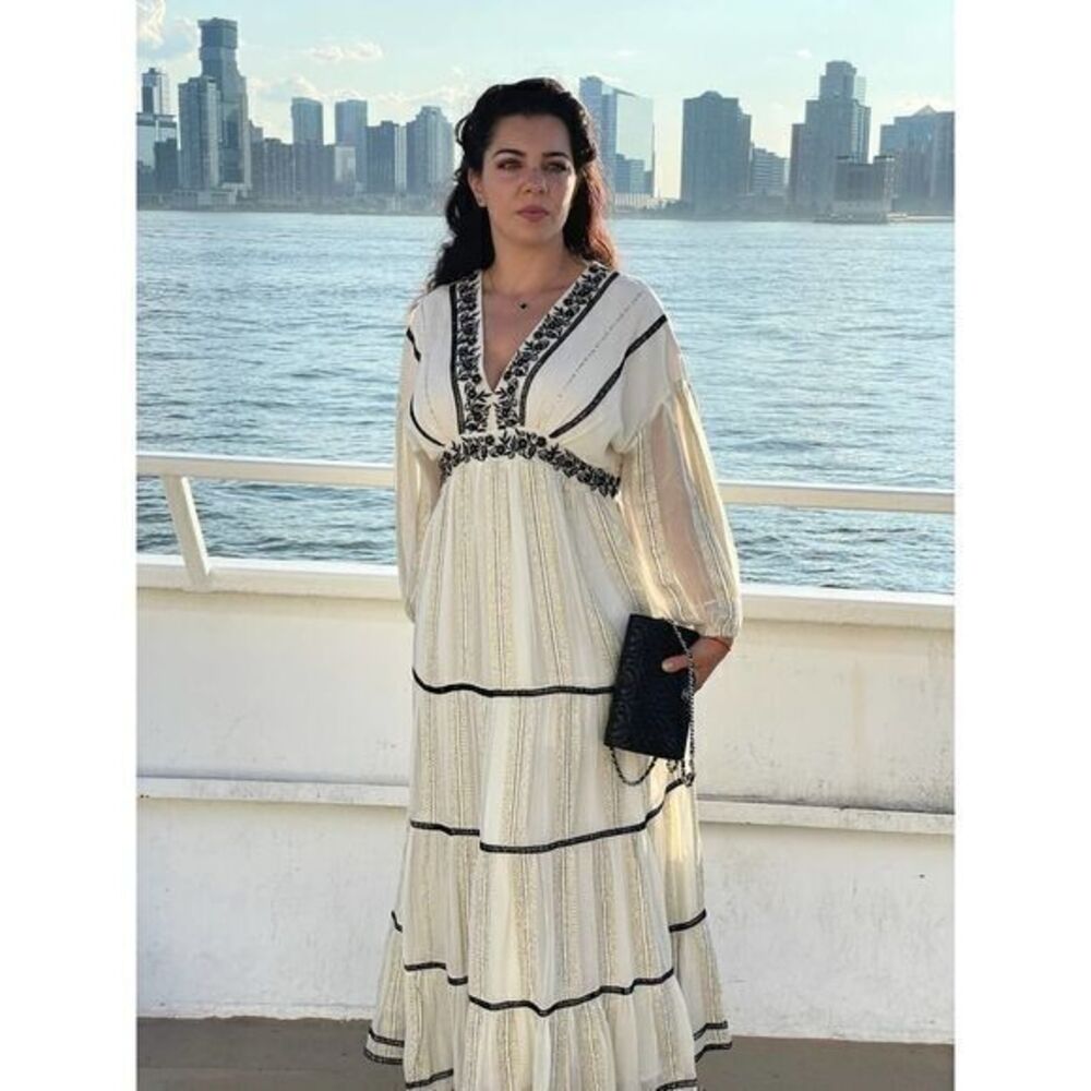 ANTHROPOLOGIE Black &White Beaded Maxi long Dress